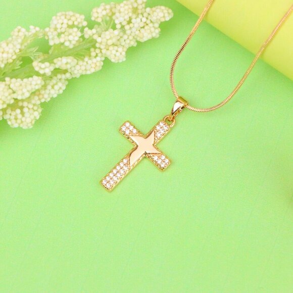 "Rose Gold Cross Pendant with Star Design and Sparkling Accents, XPPT1748 - Picture 4 of 13